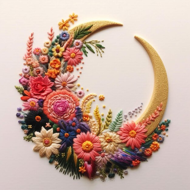 Foto una luna floreale è realizzata con fiori.