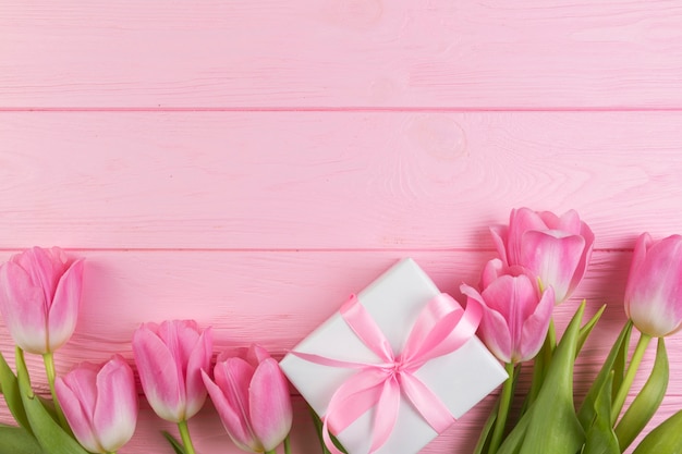 Floral mothers day concept with present box