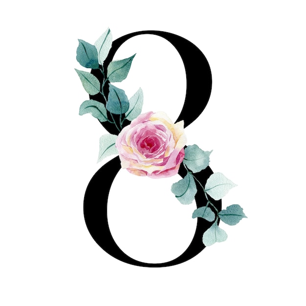 Floral number 8 with watercolor roses