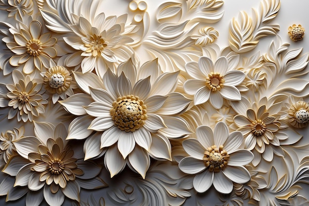 floral ornament white and gold illustration