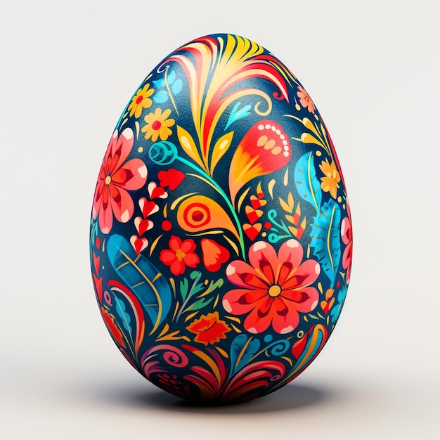 Foto uovo di pasqua dipinto a fiori con sfondo bianco isolato