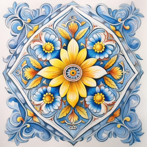 floral pastel portugal tile painting retro vintage seamless photo background mandala art