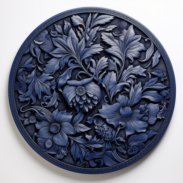 Floral Pattern Blue Wood Carving Heather Theurer Style