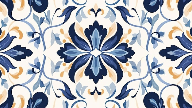 Floral pattern in blue and yellow colors.