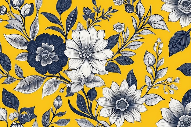 노란색 바탕에 꽃 패턴 디자인