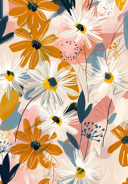 floral pattern different color sizes ink splashes daisy loosely cropped