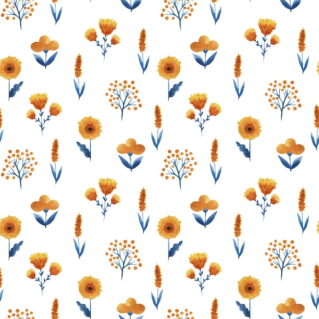 꽃 패턴 다채로운 꽃을 그림으로 그린 수채화 일러스트레이션