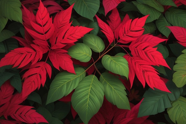 Foto modello floreale di foglie verdi e rosse in ornamenti naturali