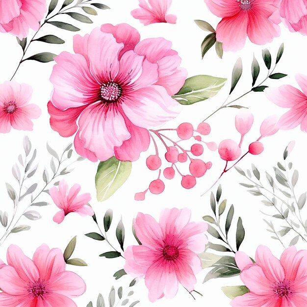 Floral pattern made of pink roses and green leaves on a white background generated ia