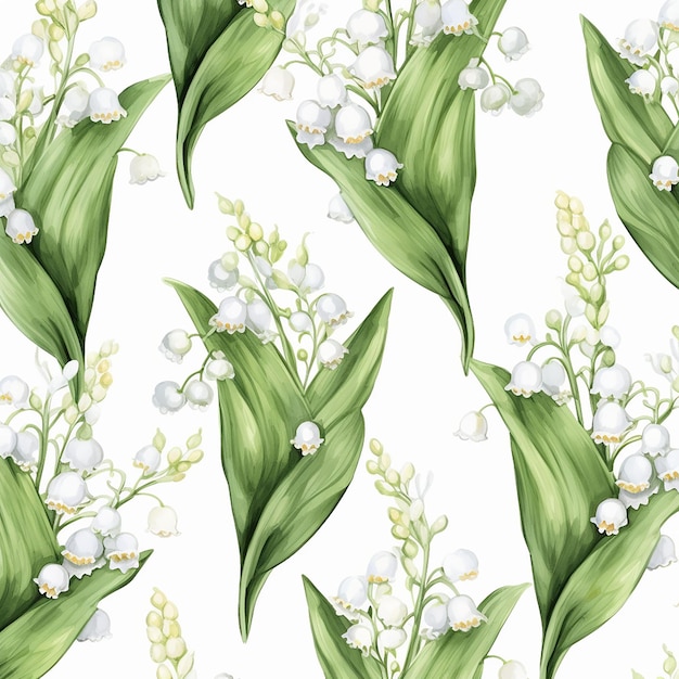 Floral pattern made of white lily of the valley flowers Texture with floral pattern generated ia
