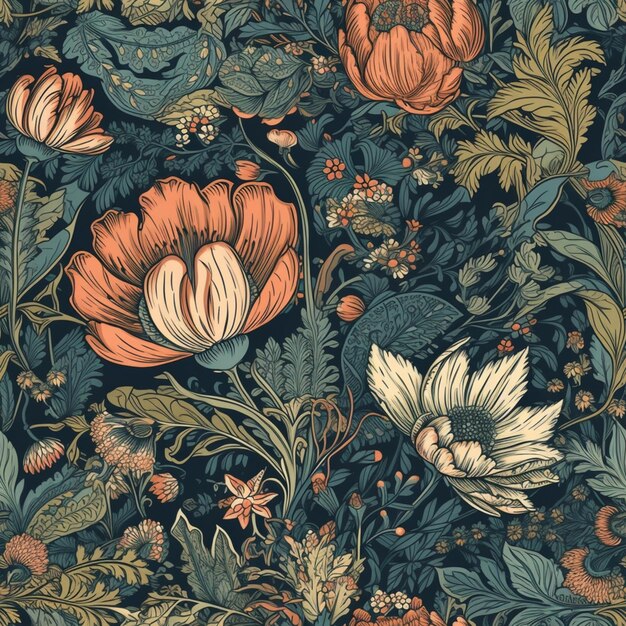 A floral pattern with a bee on it