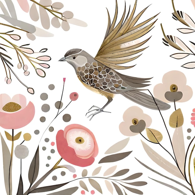 A floral pattern with a bird in the middle.