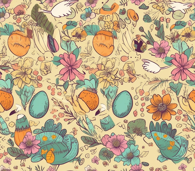 A floral pattern with birds and flowers.