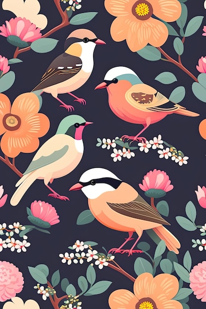 a floral pattern with birds and flowers.