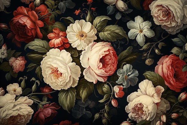 A floral pattern with a black background