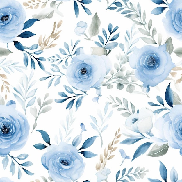 A floral pattern with blue flowers on a white background.