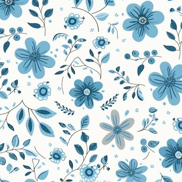 A floral pattern with blue flowers.