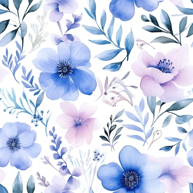 a floral pattern with blue and pink flowers