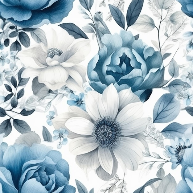 A floral pattern with blue and white flowers.