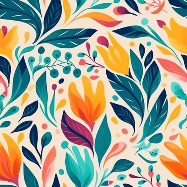 A floral pattern with a bright orange and blue background.