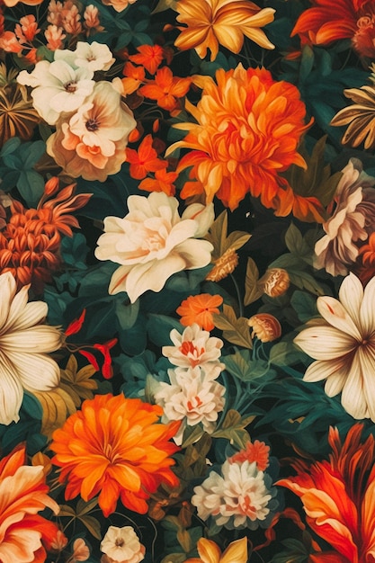 A floral pattern with a bunch of flowers on it