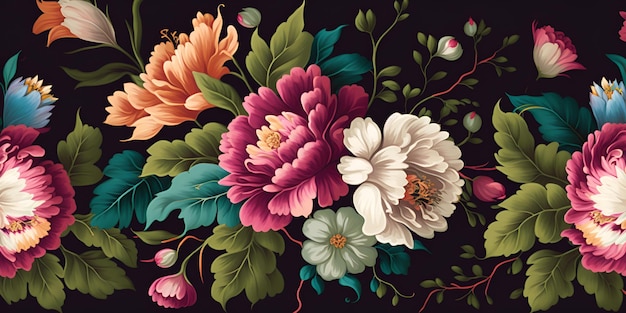 Floral pattern with decorative flowers and plants AI