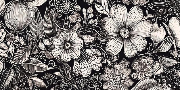 Floral pattern with decorative flowers and plants