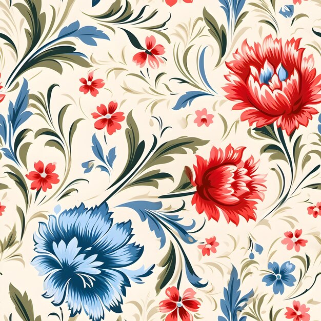 a floral pattern with different flowers on it.