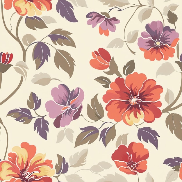 a floral pattern with different flowers and leaves