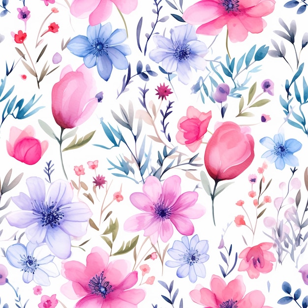 a floral pattern with different flowers and leaves