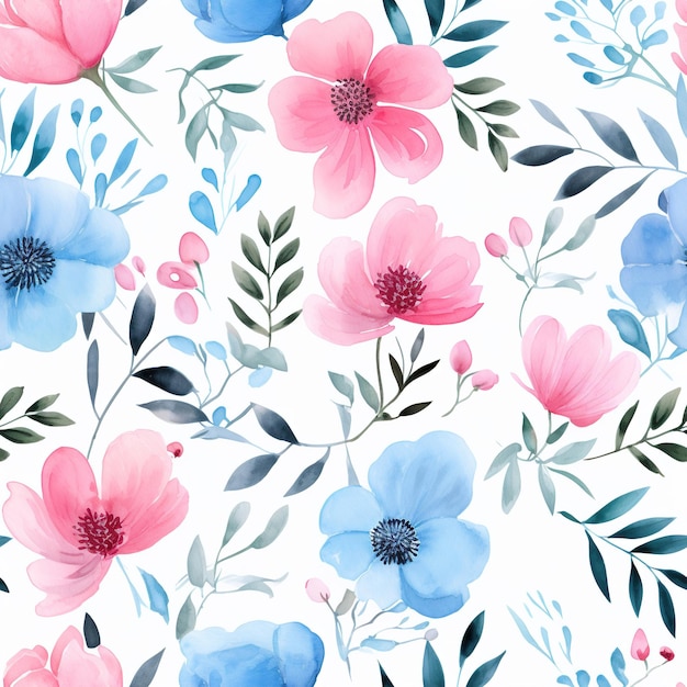 a floral pattern with different flowers and leaves