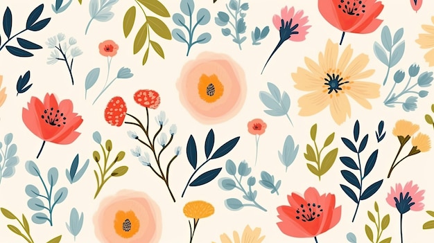 A floral pattern with different flowers.