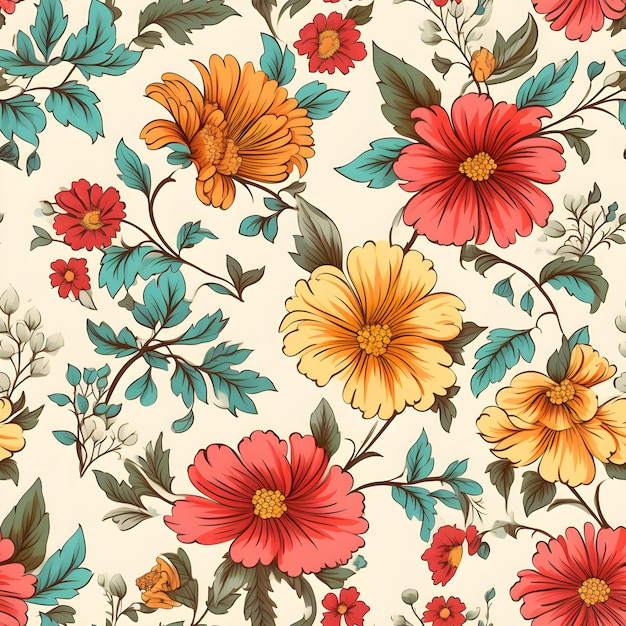 a floral pattern with different flowers.