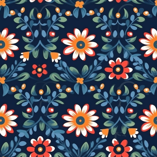 A floral pattern with flowers on a dark background.