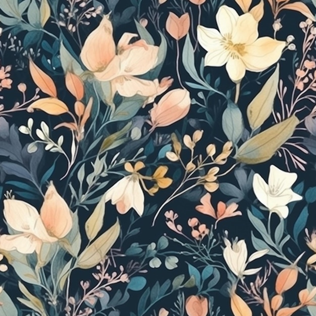 A floral pattern with flowers on a dark background.