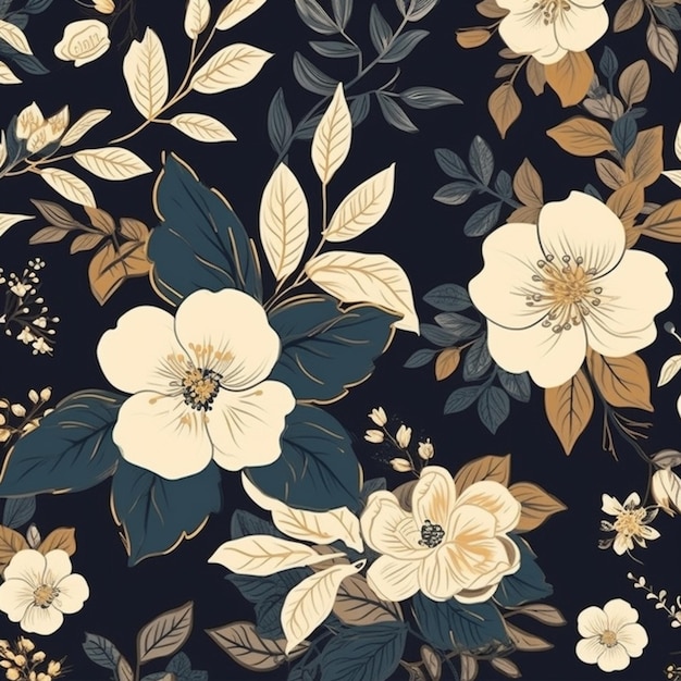 A floral pattern with flowers on a dark background.