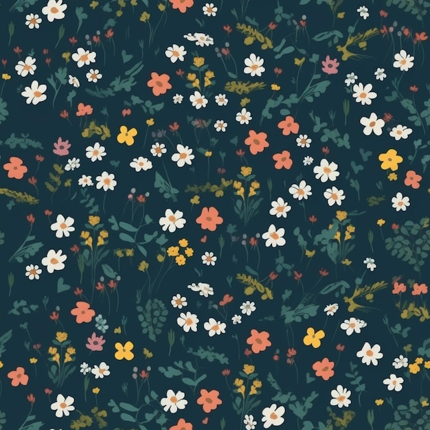 A floral pattern with flowers on a dark background