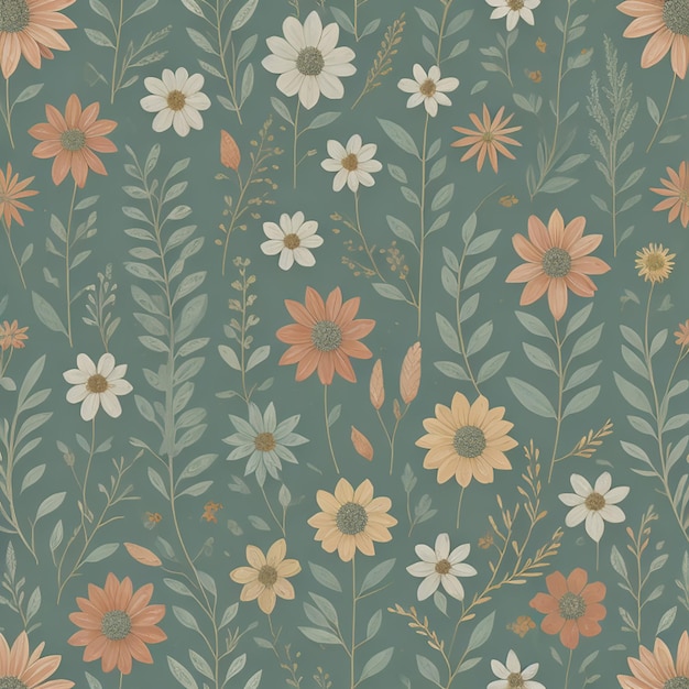 A floral pattern with flowers and leaves.