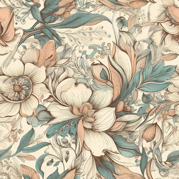 A floral pattern with flowers and leaves.