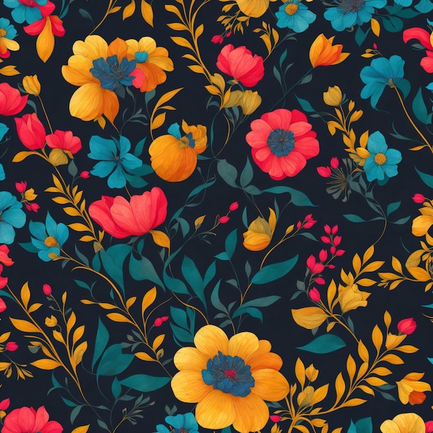 A floral pattern with flowers and leaves.