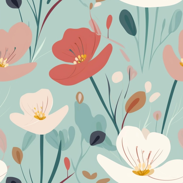 Premium AI Image | A floral pattern with flowers and leaves.