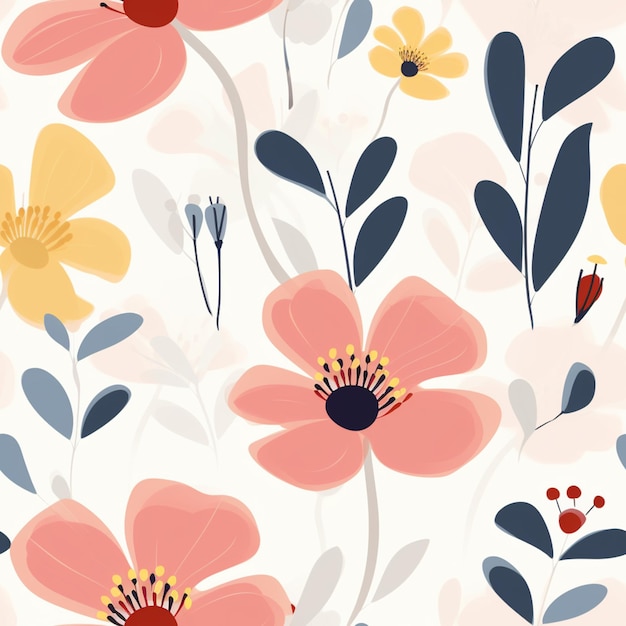 A floral pattern with flowers and leaves.