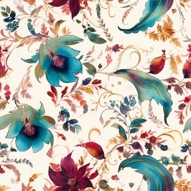 A floral pattern with flowers and leaves.