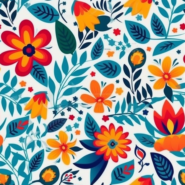 A floral pattern with flowers and leaves.