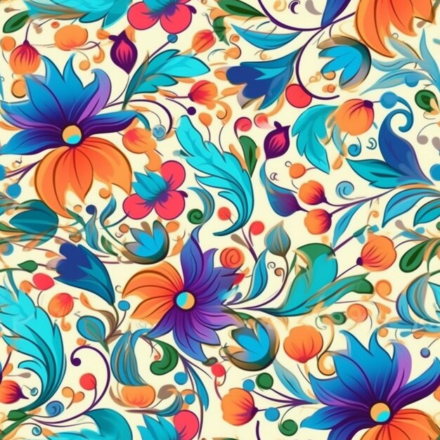 A floral pattern with flowers and leaves.