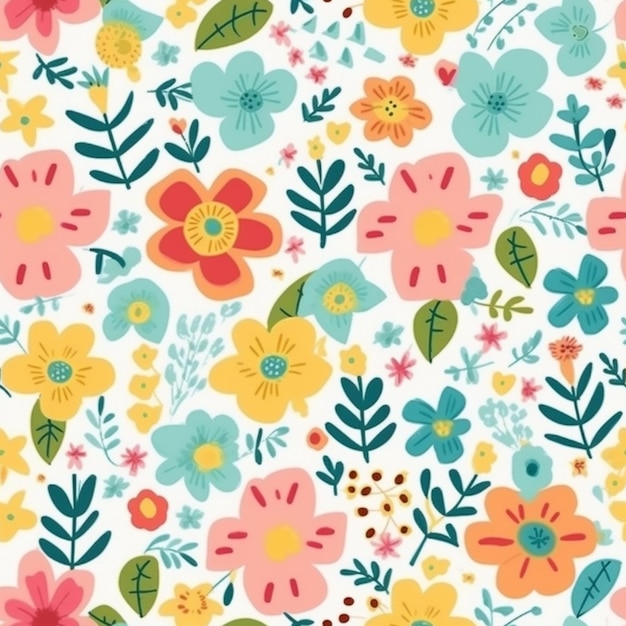 A floral pattern with flowers and leaves.