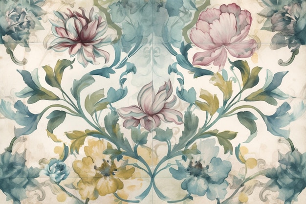 A floral pattern with flowers and leaves