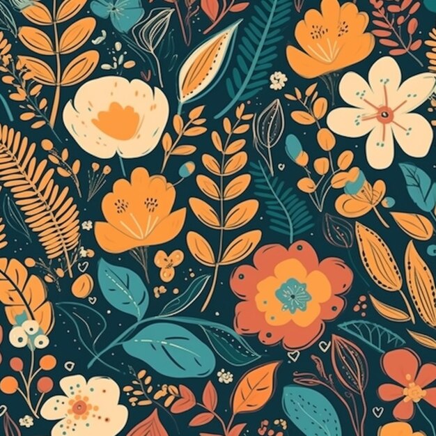 A floral pattern with flowers and leaves.