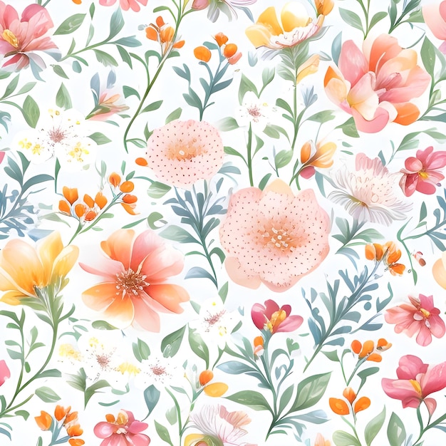 A floral pattern with flowers and leaves.