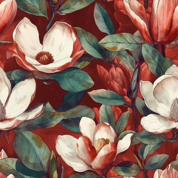 A floral pattern with flowers on a red background.